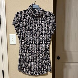 New York & Company Black and Cream Floral Blouse